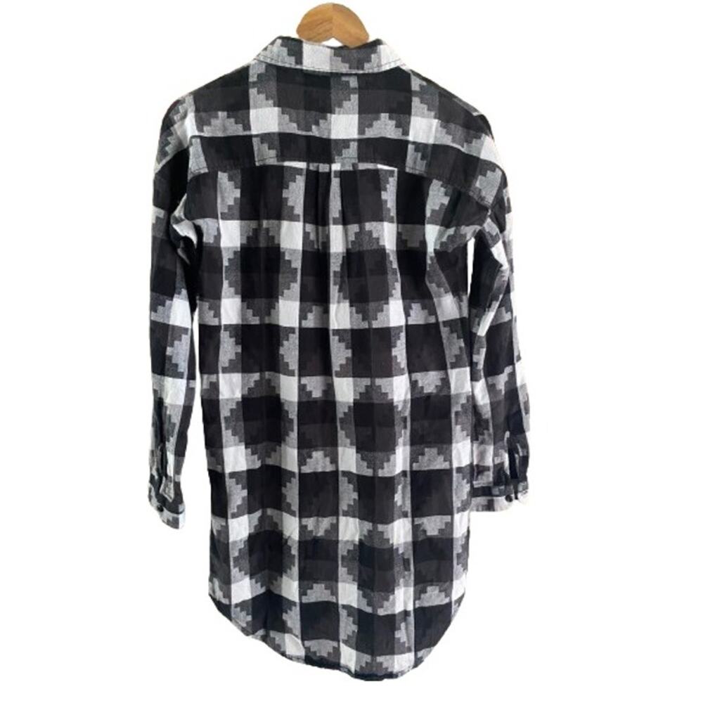Vans Womens Small Black White Geometric Plaid Flannel Button Shirt Tunic Dress - Picture 3 of 9